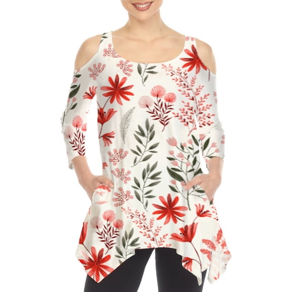 White Mark Fashion Casual Scoop Neck Floral Blouse & Top, Women's & Women's Plus