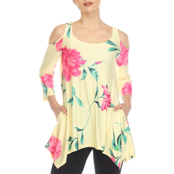 White Mark Fashion Casual Scoop Neck Floral Blouse & Top, Women's & Women's Plus