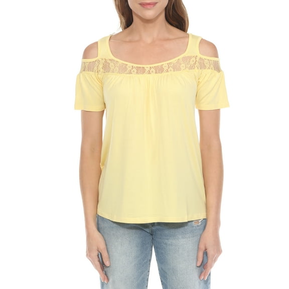 White Mark Casual Cold Shoulder Lace Trim Knit Blouse, Women's