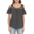 thumbnail image 1 of White Mark Casual Cold Shoulder Lace Trim Knit Blouse, Women's, 1 of 6