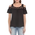 thumbnail image 1 of White Mark Casual Cold Shoulder Lace Trim Knit Blouse, Women's, 1 of 6