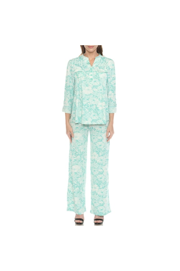 Casual Floral Print 3/4 Sleeve Blouse and Palazzo Pant Clothing Set, 2-Piece, Women's
