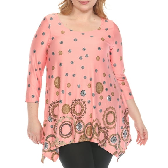 White Mark Casual Printed Flowy Hem Swing Top, Women's Plus