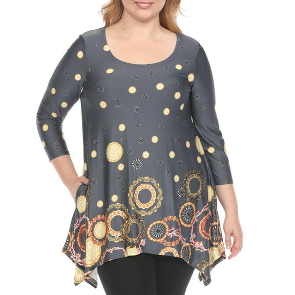 White Mark Casual Printed Flowy Hem Swing Top, Women's Plus