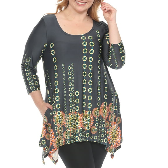 White Mark Casual Printed Flowy Hem Swing Top, Women's Plus