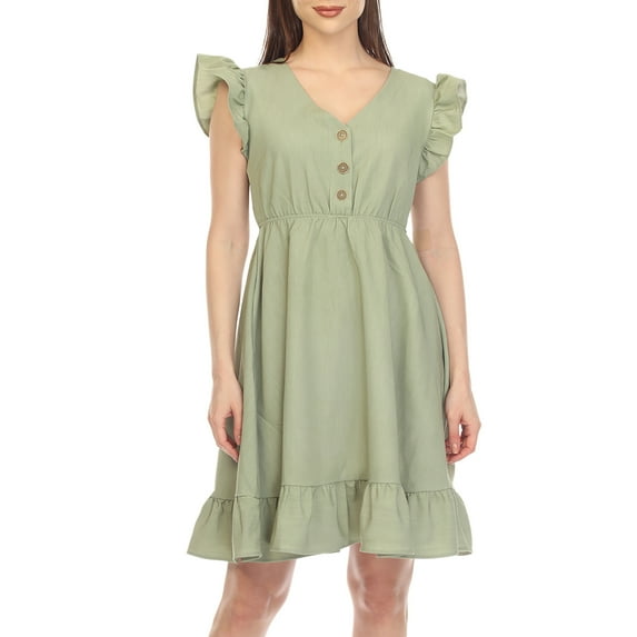 White Mark Casual Short Sleeve High-waist Cute Babydoll Dress with Pockets (Women's & Women's Plus)