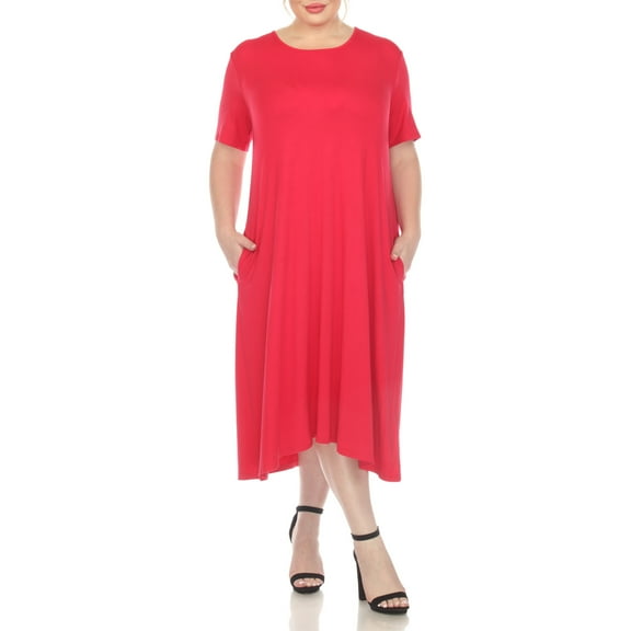 White Mark Casual Short Sleeve Midi Dress, Women's & Women's Plus