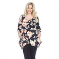 thumbnail image 1 of White Mark Fashion Long Sleeve Scoop Neck Flower Print Tunic T-Shirt (Women's Small), 1 of 5