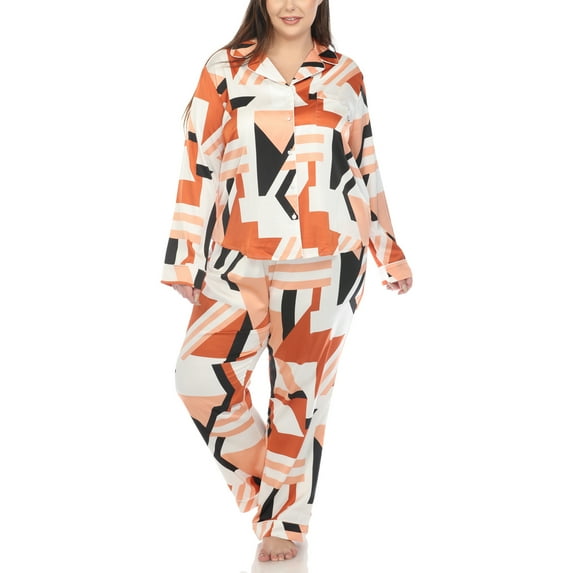 White Mark Fashion's Plus Size Printed Satin Pajama Set