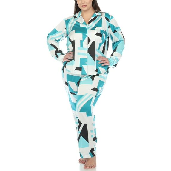 White Mark Fashion's Plus Size Printed Satin Pajama Set