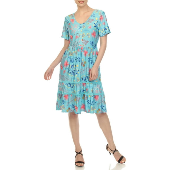 White Mark Floral High Waist Tiered Dress (Women's & Women's Plus)