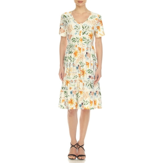 White Mark Floral High Waist Tiered Dress (Women's & Women's Plus)