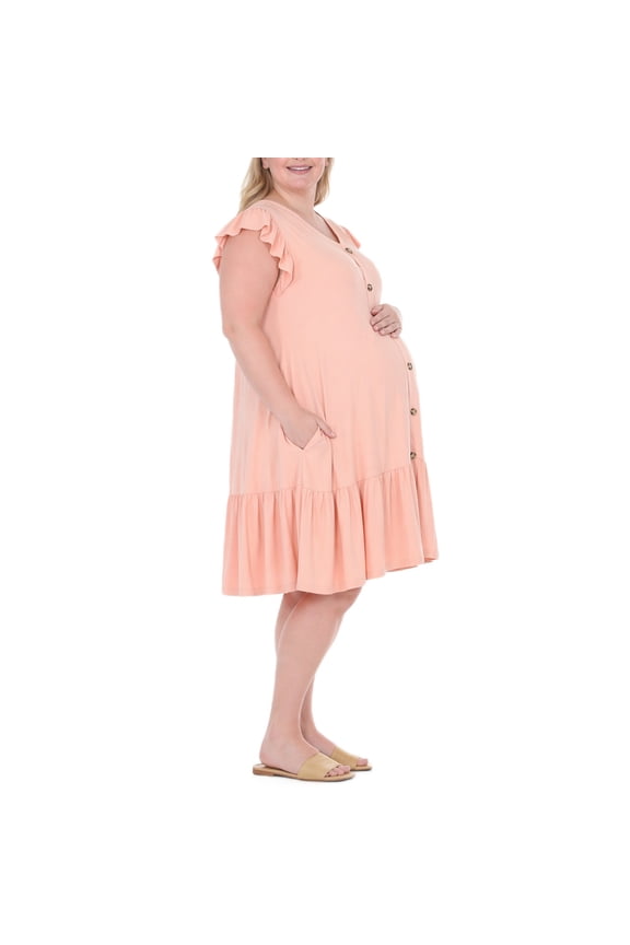 Flutter Sleeve Button Front Tiered Maternity Dress (Women's)