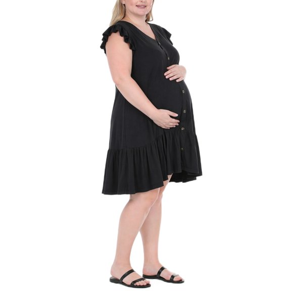 White Mark Flutter Sleeve Button Front Tiered Maternity Dress (Women's)