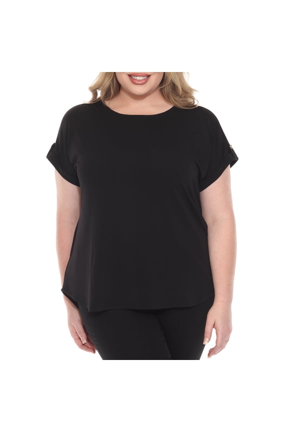 Folded Short Sleeve Solid Top (Women's Plus)