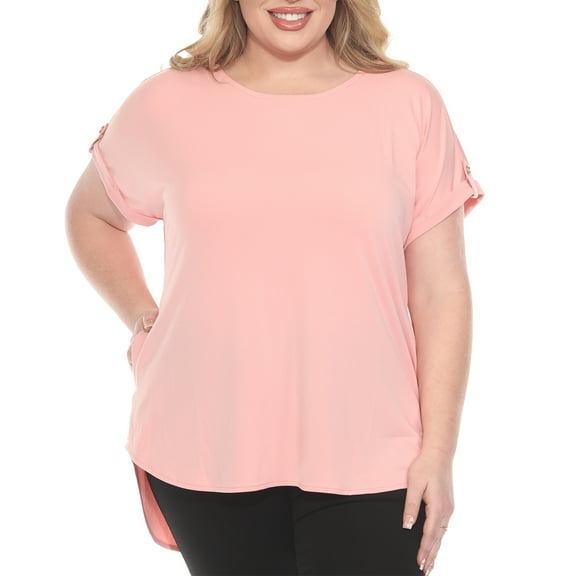 White Mark Folded Short Sleeve Solid Top (Women's Plus)