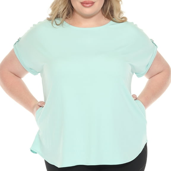 White Mark Folded Short Sleeve Solid Top (Women's Plus)