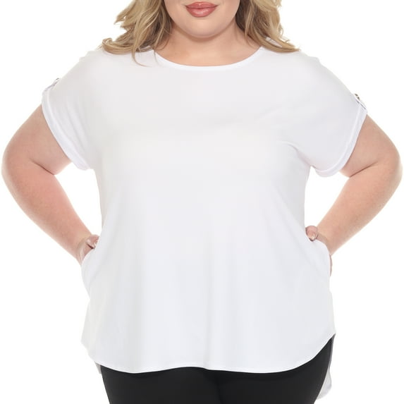 White Mark Folded Short Sleeve Solid Top (Women's Plus)
