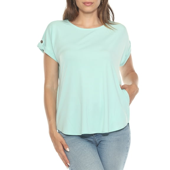 White Mark Folded Short Sleeve Solid Top (Women's)