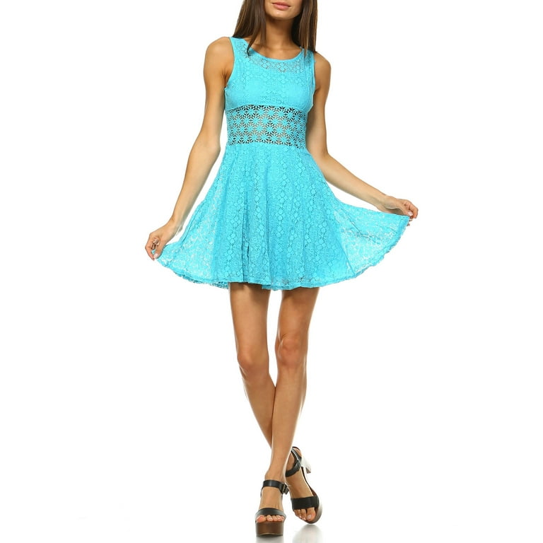 crochet fit & flare dress Bell Sleeve Fit and Flare Crewneck Long Dress Navy