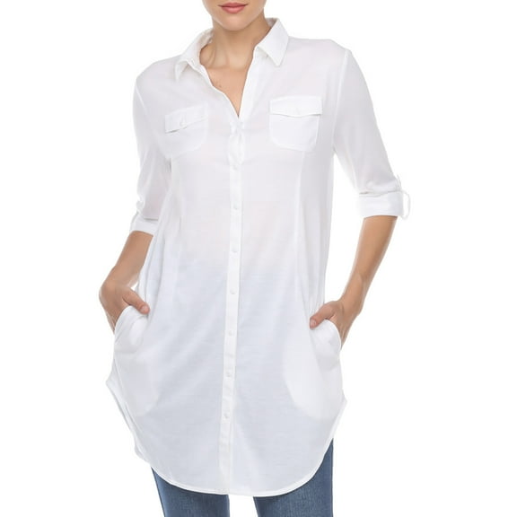 White Mark Long Button-Down Shirt Dress (Women's & Women's Plus)