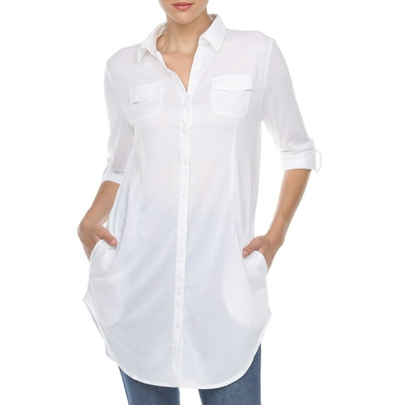 White Mark Long Button-Down Shirt Dress (Women's & Women's Plus)