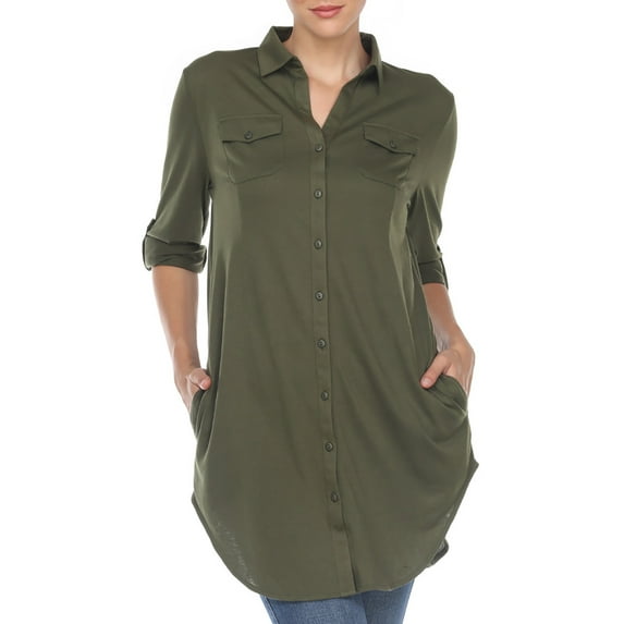 White Mark Long Button-Down Shirt Dress (Women's & Women's Plus)