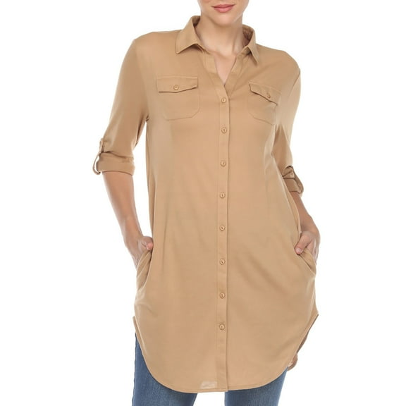 White Mark Long Button-Down Shirt Dress (Women's & Women's Plus)
