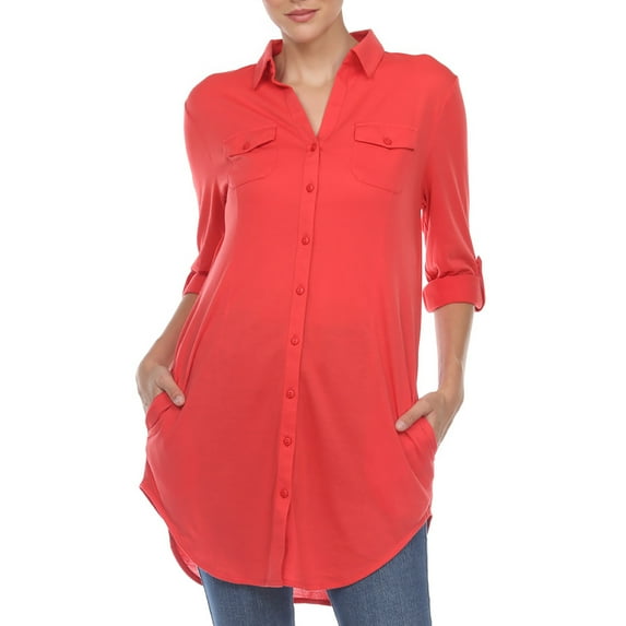 White Mark Long Button-Down Shirt Dress (Women's & Women's Plus)