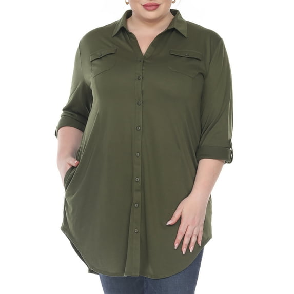 White Mark Long Button-Down Shirt Dress (Women's & Women's Plus)