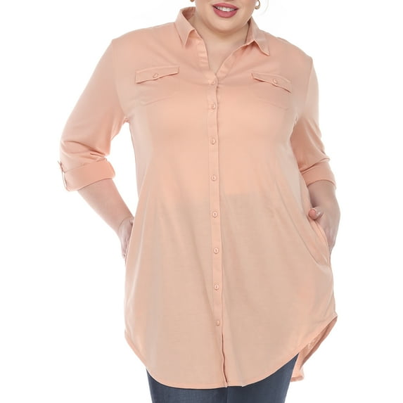 White Mark Long Button-Down Shirt Dress (Women's & Women's Plus)