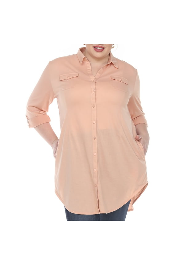 Long Button-Down Shirt Dress (Women's & Women's Plus)