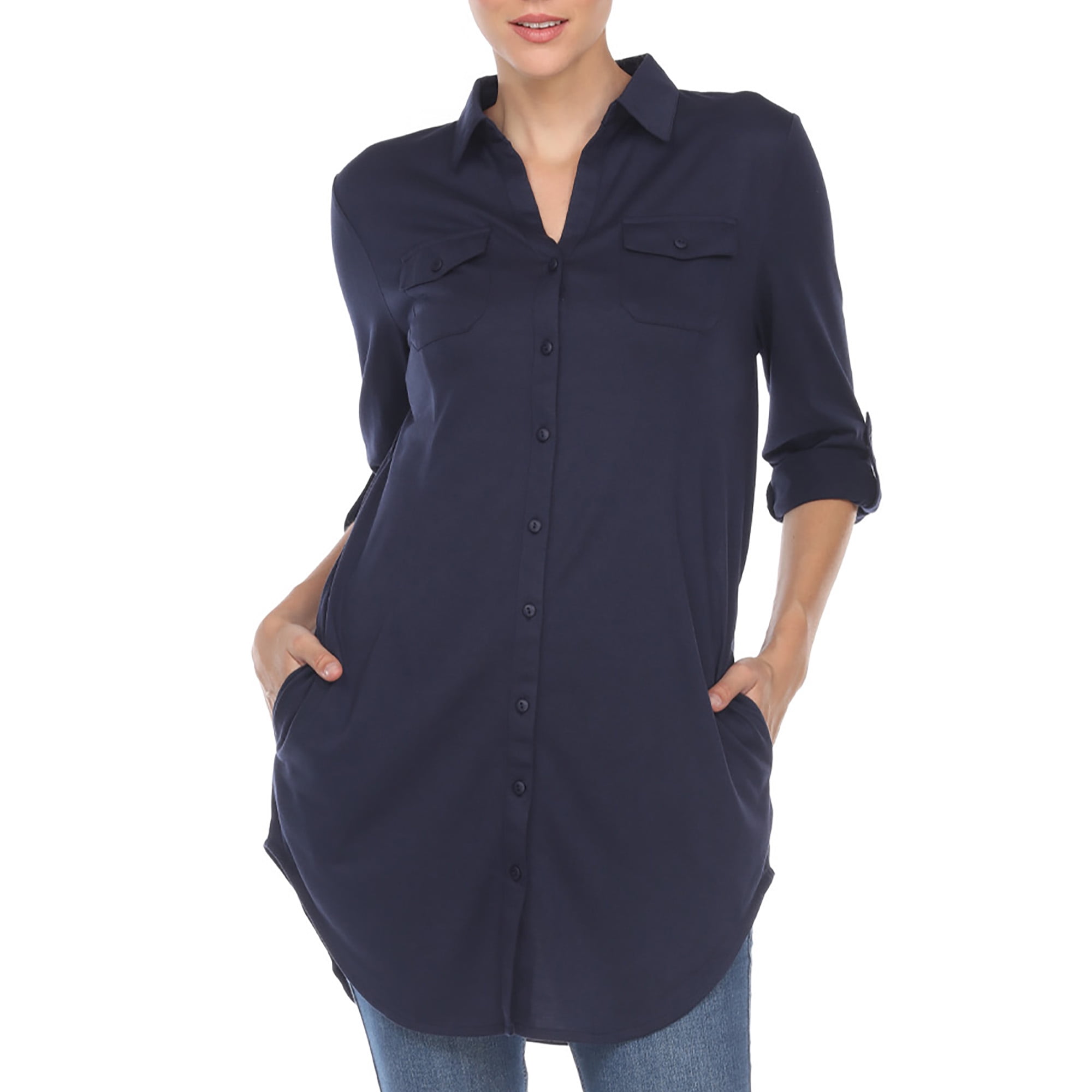 White Mark Long Button-Down Shirt Dress (Women's & Women's Plus ...
