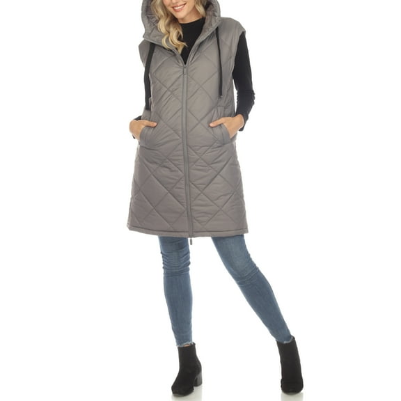 White Mark Long Hooded Puffer Vest (Women's & Women's Plus)