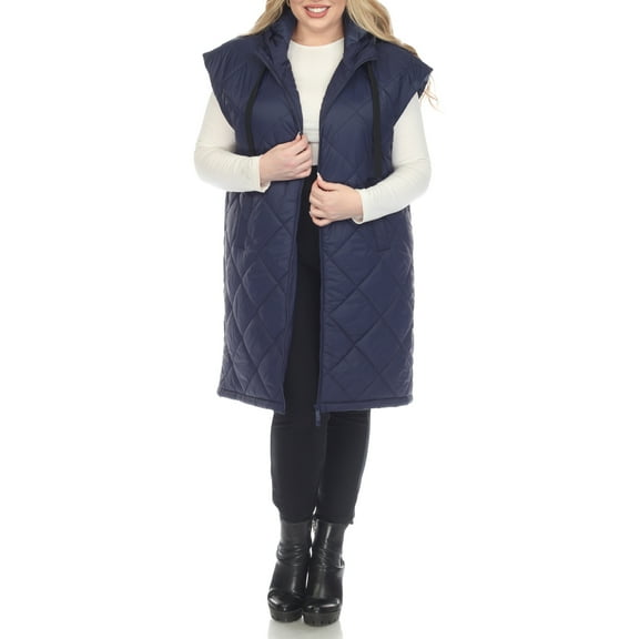 White Mark Long Hooded Puffer Vest (Women's & Women's Plus)