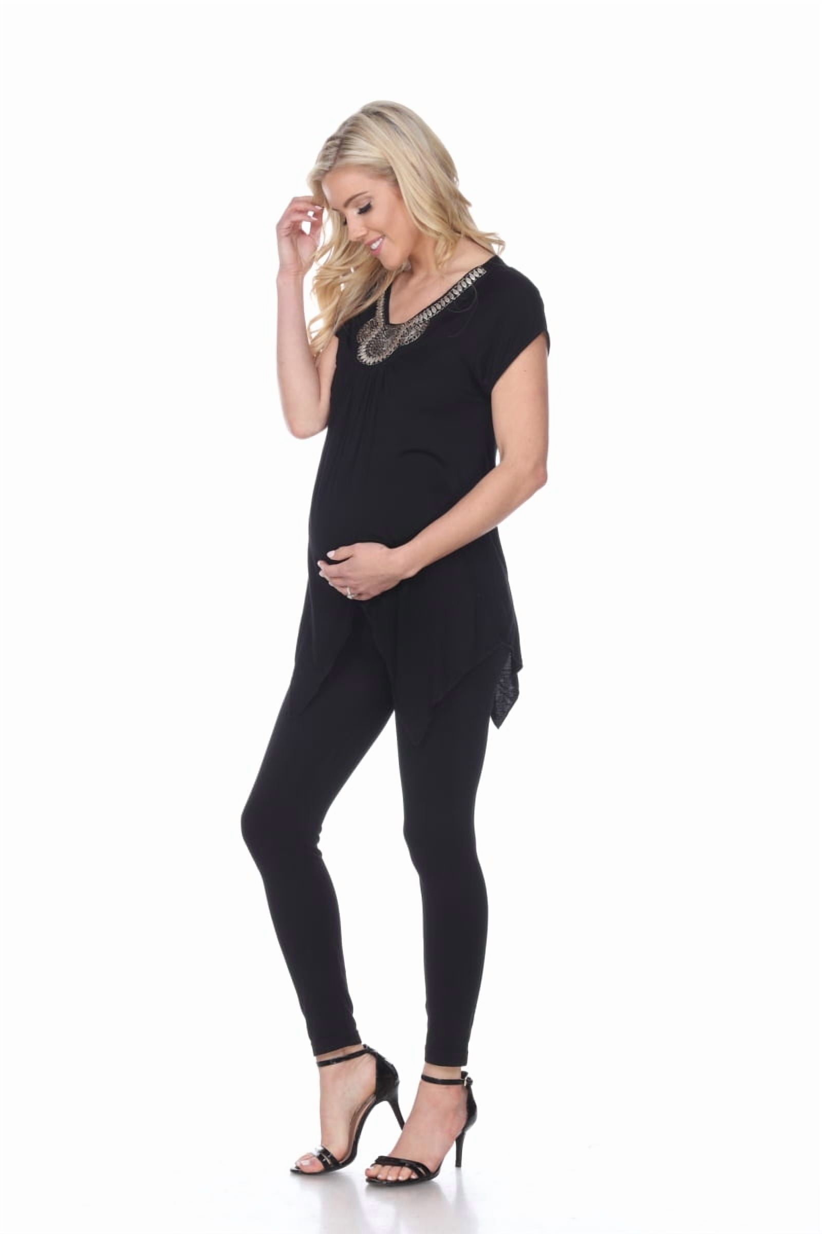 White Mark MTR1288-02-M Maternity Myla Embellished Tunic Dress, Black - Medium