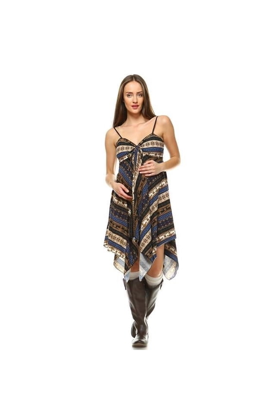 MTRBY931-BN-S Maternity Nettie Handkerchief Hem Dress, Brown & Navy - Small