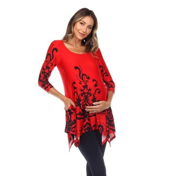 White Mark Women's Maternity Damask Print Tunic Top