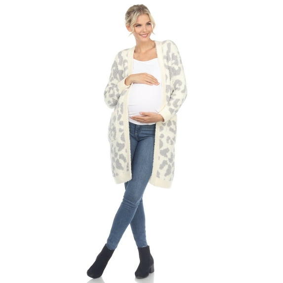 White Mark Maternity Leopard Print Sherpa Coat Open Front Cardigan S-3X