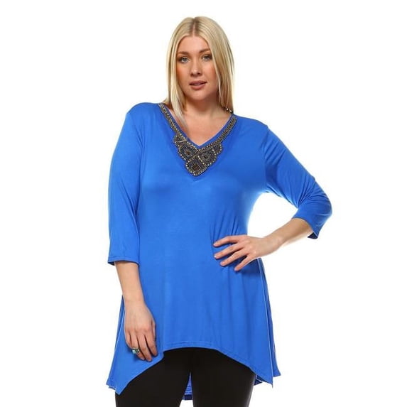 White Mark PS1291-04-1XL Women Plus Size Luna Tunic Top - Royal, Extra Large