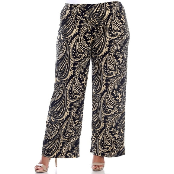 White Mark Plus Size Black & Brown Paisley Printed Palazzo Pants