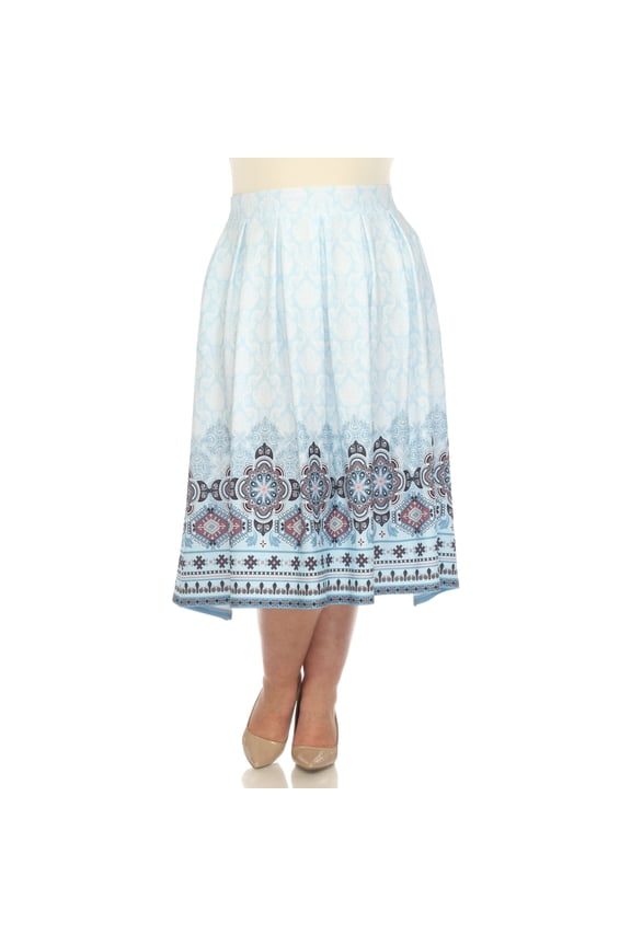 Plus Size Border Print Pleated Midi Skirt