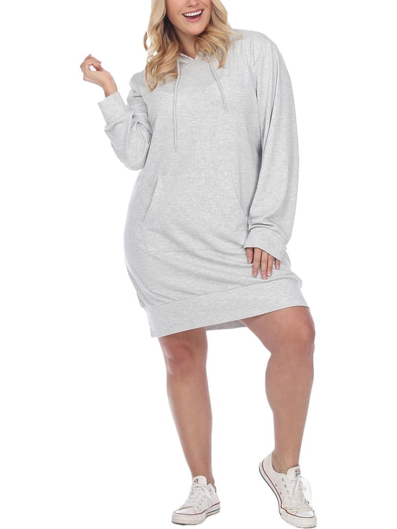 Plus Size Hooded Pullover Kangaroo Pocket Fleeced Textured Cozy Sweatshirt Dress