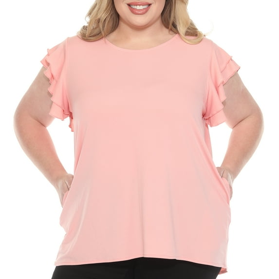 White Mark Ruffle Sleeve Solid Top (Women's Plus)