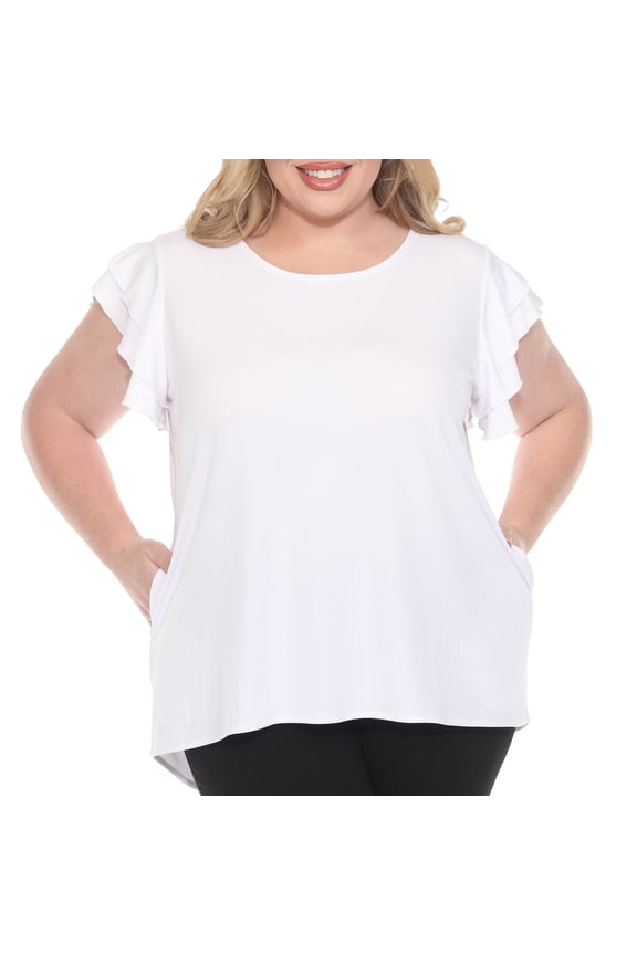 Ruffle Sleeve Solid Top (Women's Plus)