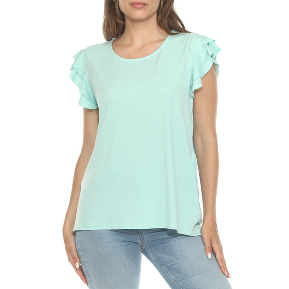 White Mark Ruffle Sleeve Solid Top (Women's)