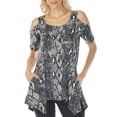 thumbnail image 1 of White Mark Short Sleeve Cold Shoulder Snake Print Tunic Top, Women's, S-XL, 1 of 6