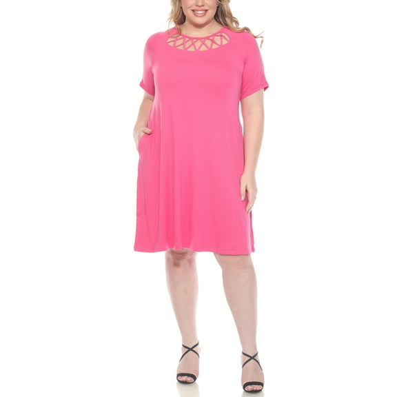 White Mark Short Sleeve Criss-Cross Neck A-Line Dress, Women's Plus, 1X-3X