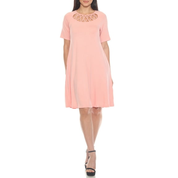 White Mark Short Sleeve Criss-Cross Neck A-Line Dress, Women's, S-XL