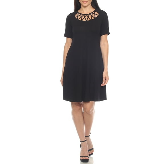 White Mark Short Sleeve Criss-Cross Neck A-Line Dress, Women's, S-XL